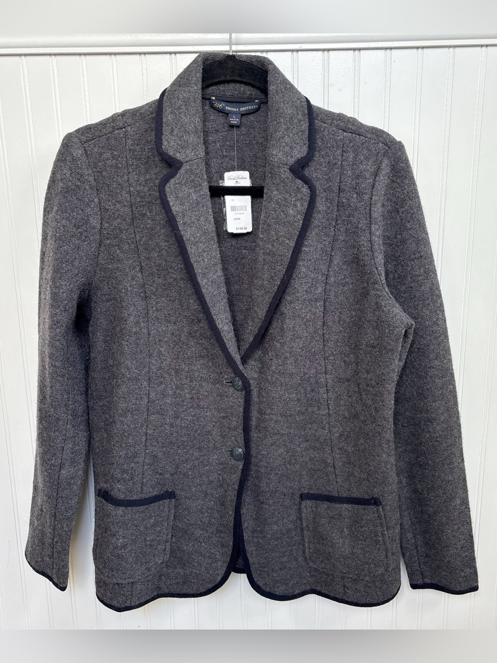 Brooks Brothers 346 Gray Wool Blend Blazer Women’s Size Large Elbow Patch NEW
